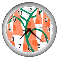 Portraits Plants Carrot Polka Dots Orange Green Wall Clocks (silver) 