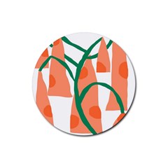 Portraits Plants Carrot Polka Dots Orange Green Rubber Round Coaster (4 Pack)  by Mariart