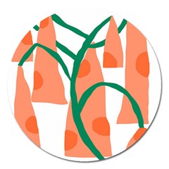 Portraits Plants Carrot Polka Dots Orange Green Magnet 5  (round)