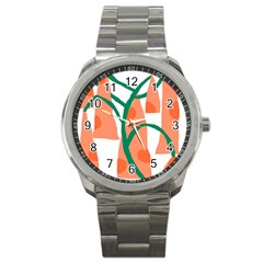 Portraits Plants Carrot Polka Dots Orange Green Sport Metal Watch by Mariart