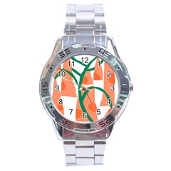 Portraits Plants Carrot Polka Dots Orange Green Stainless Steel Analogue Watch