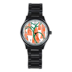 Portraits Plants Carrot Polka Dots Orange Green Stainless Steel Round Watch by Mariart