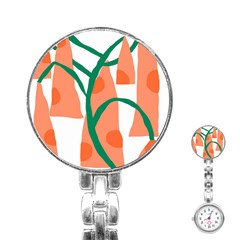 Portraits Plants Carrot Polka Dots Orange Green Stainless Steel Nurses Watch