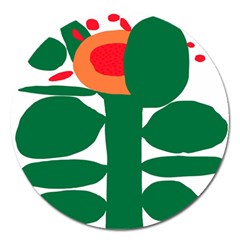 Portraits Plants Sunflower Green Orange Flower Magnet 5  (round)