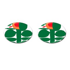 Portraits Plants Sunflower Green Orange Flower Cufflinks (oval)