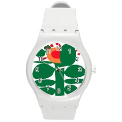 Portraits Plants Sunflower Green Orange Flower Round Plastic Sport Watch (m) by Mariart