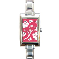 Pink Hawaiian Flower White Rectangle Italian Charm Watch by Mariart