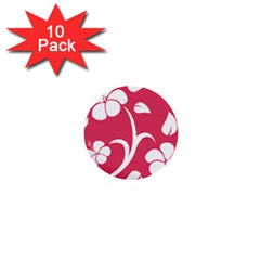 Pink Hawaiian Flower White 1  Mini Buttons (10 Pack) 