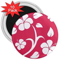 Pink Hawaiian Flower White 3  Magnets (10 Pack) 