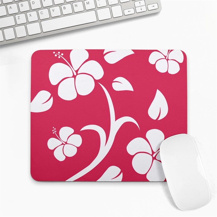 Pink Hawaiian Flower White Large Mousepads