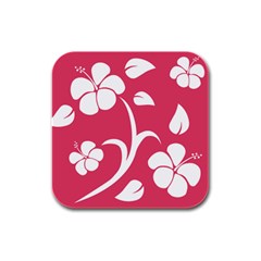 Pink Hawaiian Flower White Rubber Square Coaster (4 Pack) 