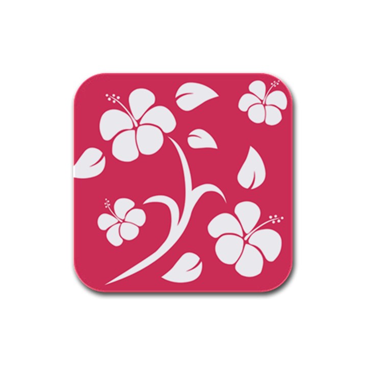 Pink Hawaiian Flower White Rubber Square Coaster (4 pack) 