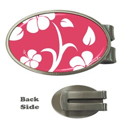 Pink Hawaiian Flower White Money Clips (oval)  by Mariart