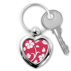 Pink Hawaiian Flower White Key Chains (heart) 