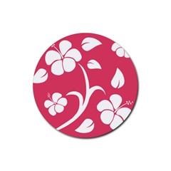 Pink Hawaiian Flower White Rubber Round Coaster (4 Pack) 