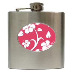 Pink Hawaiian Flower White Hip Flask (6 Oz) by Mariart