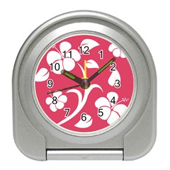 Pink Hawaiian Flower White Travel Alarm Clocks by Mariart