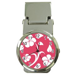 Pink Hawaiian Flower White Money Clip Watches by Mariart