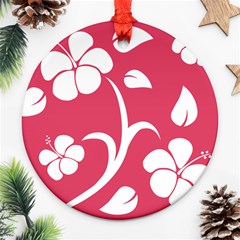 Pink Hawaiian Flower White Round Ornament (two Sides) by Mariart