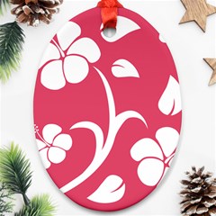 Pink Hawaiian Flower White Oval Ornament (two Sides) by Mariart