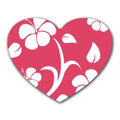 Pink Hawaiian Flower White Heart Mousepads by Mariart