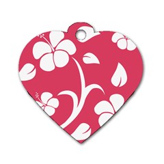 Pink Hawaiian Flower White Dog Tag Heart (one Side)