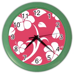 Pink Hawaiian Flower White Color Wall Clocks by Mariart