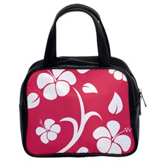 Pink Hawaiian Flower White Classic Handbags (2 Sides)