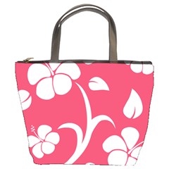 Pink Hawaiian Flower White Bucket Bags