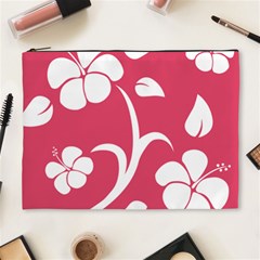 Pink Hawaiian Flower White Cosmetic Bag (xl)