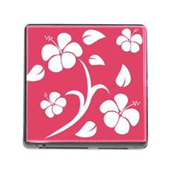 Pink Hawaiian Flower White Memory Card Reader (square) by Mariart