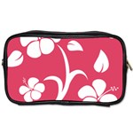 Pink Hawaiian Flower White Toiletries Bags Front