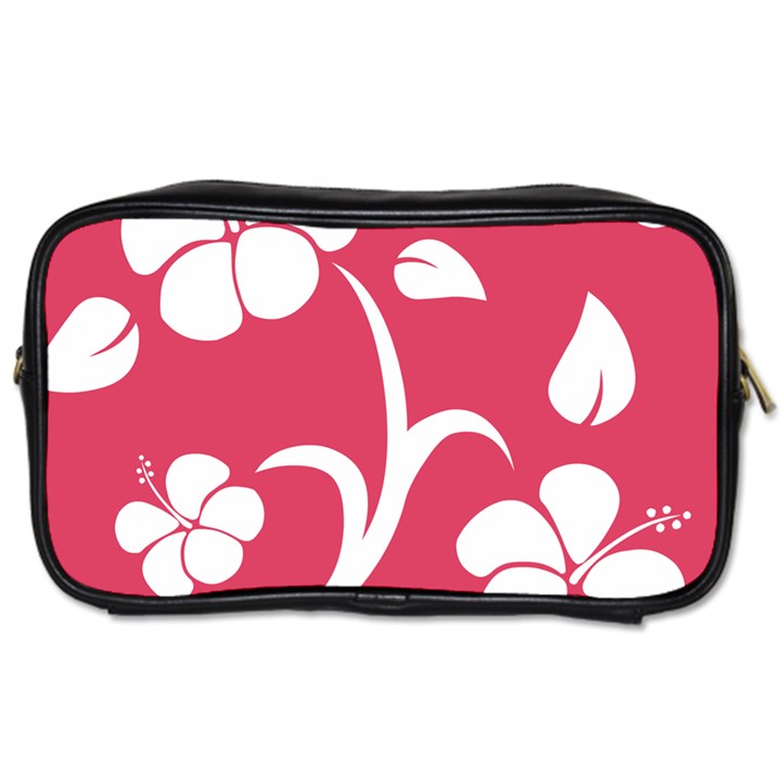 Pink Hawaiian Flower White Toiletries Bags