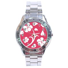 Pink Hawaiian Flower White Stainless Steel Analogue Watch by Mariart