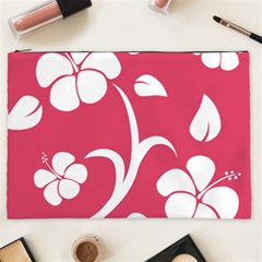 Pink Hawaiian Flower White Cosmetic Bag (xxl) 