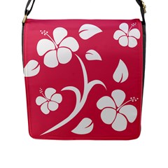 Pink Hawaiian Flower White Flap Messenger Bag (l)  by Mariart