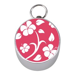 Pink Hawaiian Flower White Mini Silver Compasses by Mariart