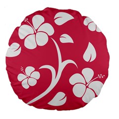 Pink Hawaiian Flower White Large 18  Premium Flano Round Cushions