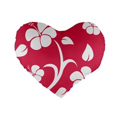 Pink Hawaiian Flower White Standard 16  Premium Flano Heart Shape Cushions by Mariart