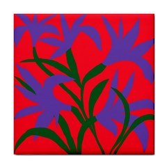 Purple Flower Red Background Tile Coasters