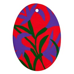 Purple Flower Red Background Ornament (oval) by Mariart