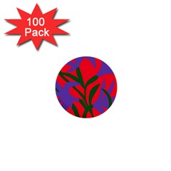 Purple Flower Red Background 1  Mini Buttons (100 Pack) 