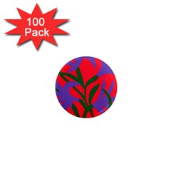 Purple Flower Red Background 1  Mini Magnets (100 Pack) 