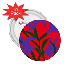 Purple Flower Red Background 2 25  Buttons (10 Pack)  by Mariart