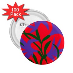 Purple Flower Red Background 2 25  Buttons (100 Pack) 