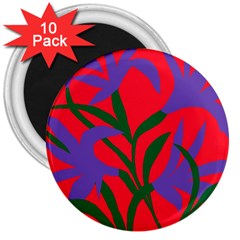 Purple Flower Red Background 3  Magnets (10 Pack) 