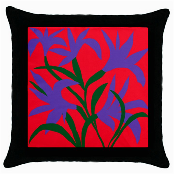 Purple Flower Red Background Throw Pillow Case (Black)