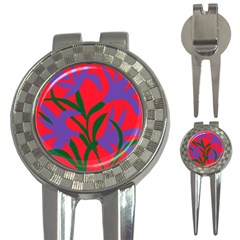 Purple Flower Red Background 3-in-1 Golf Divots