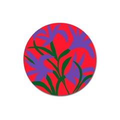 Purple Flower Red Background Magnet 3  (round)