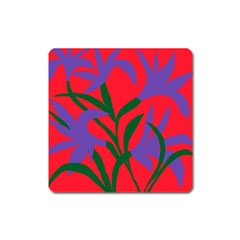 Purple Flower Red Background Square Magnet by Mariart